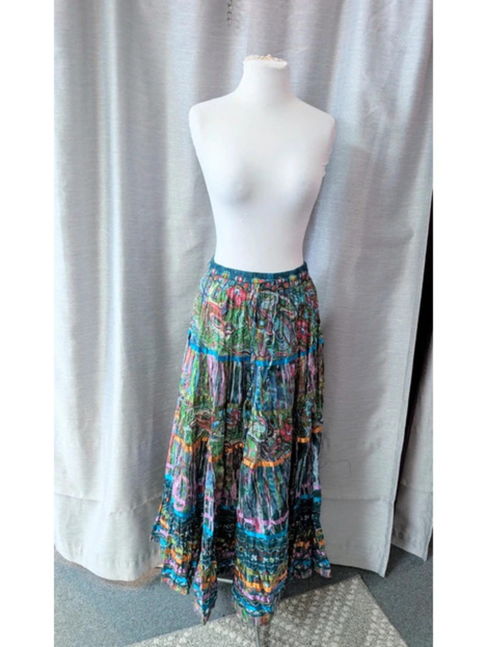 Cotton Rainbow Ribbon Broomstick Boho Skirt S